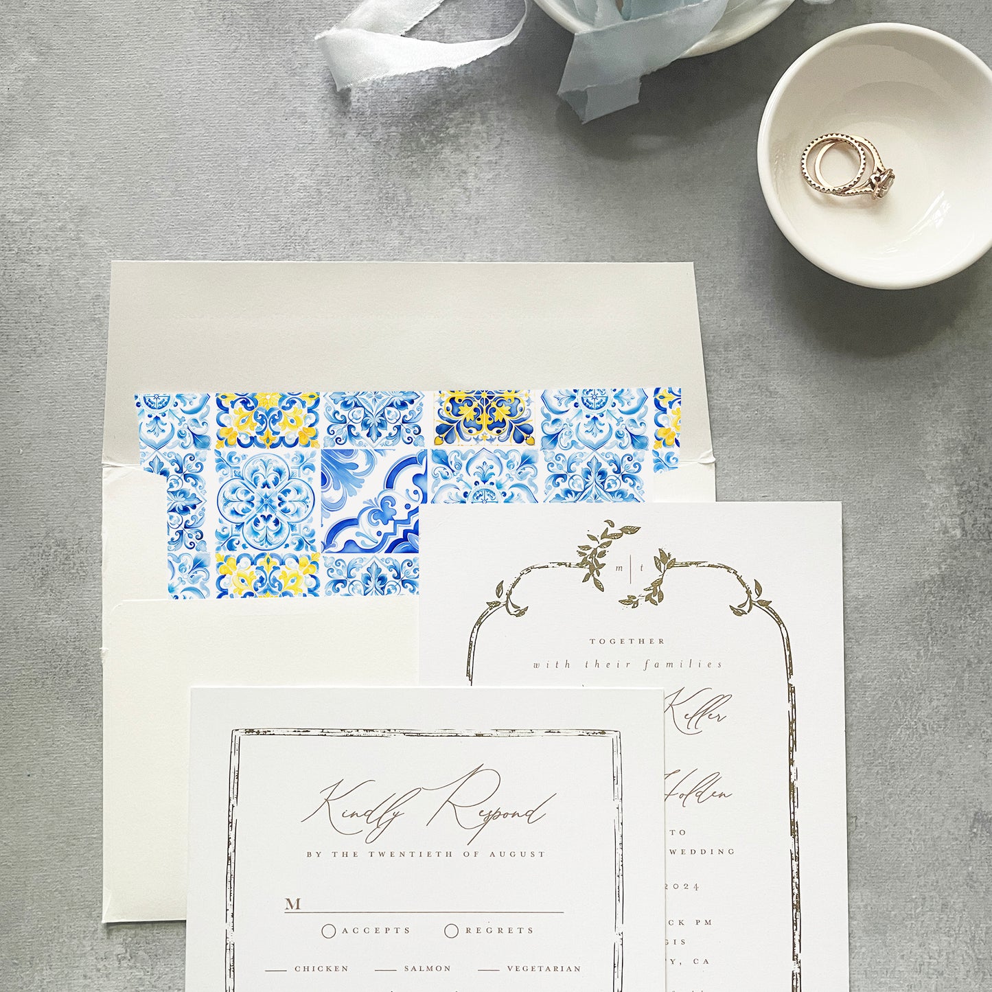 Blue and Yellow Mediterranean Tile Envelope Liner | Square Flap | Set of 10