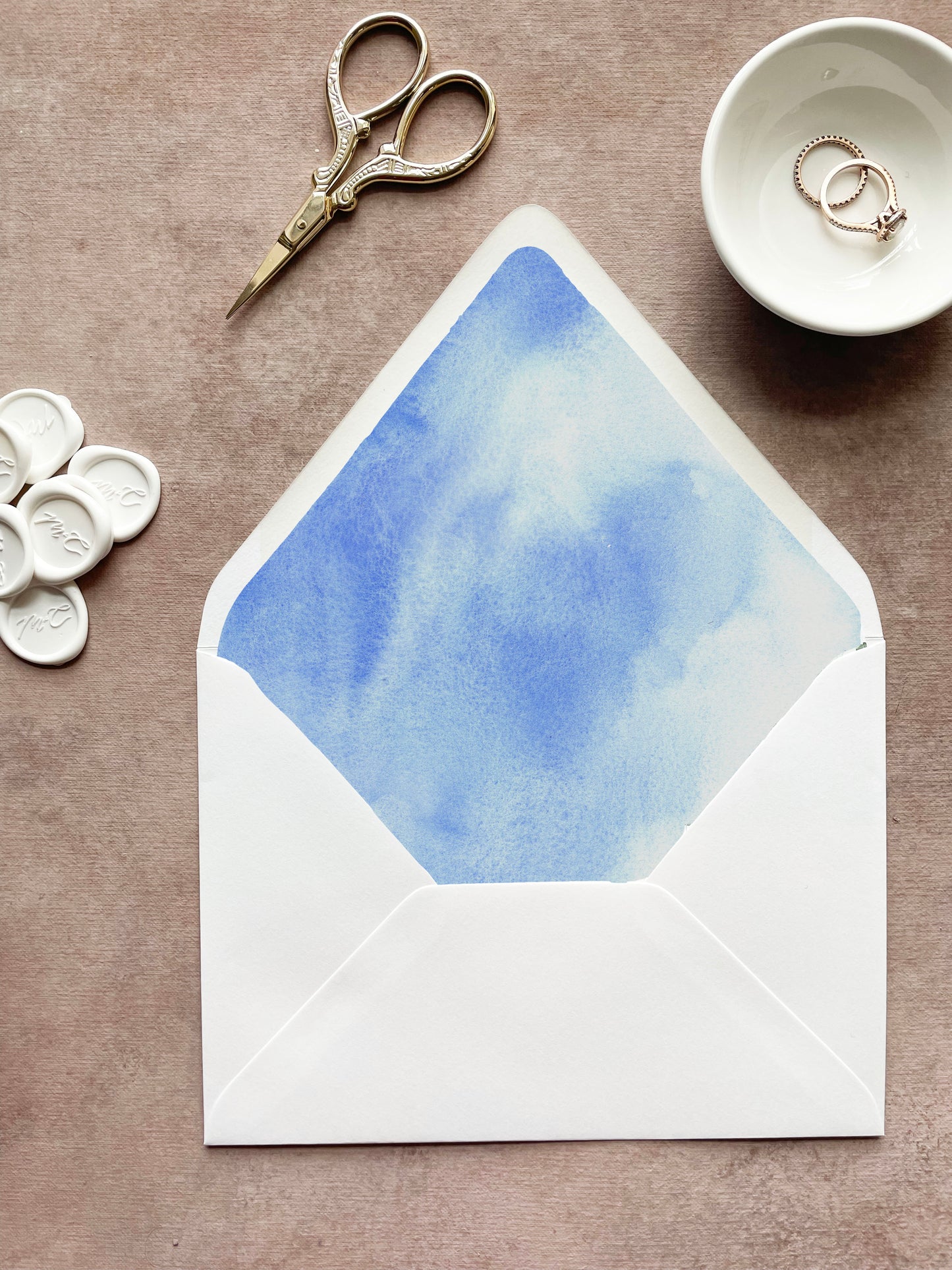 Blue Watercolor Envelope Liner | Euro Flap | Set of 10