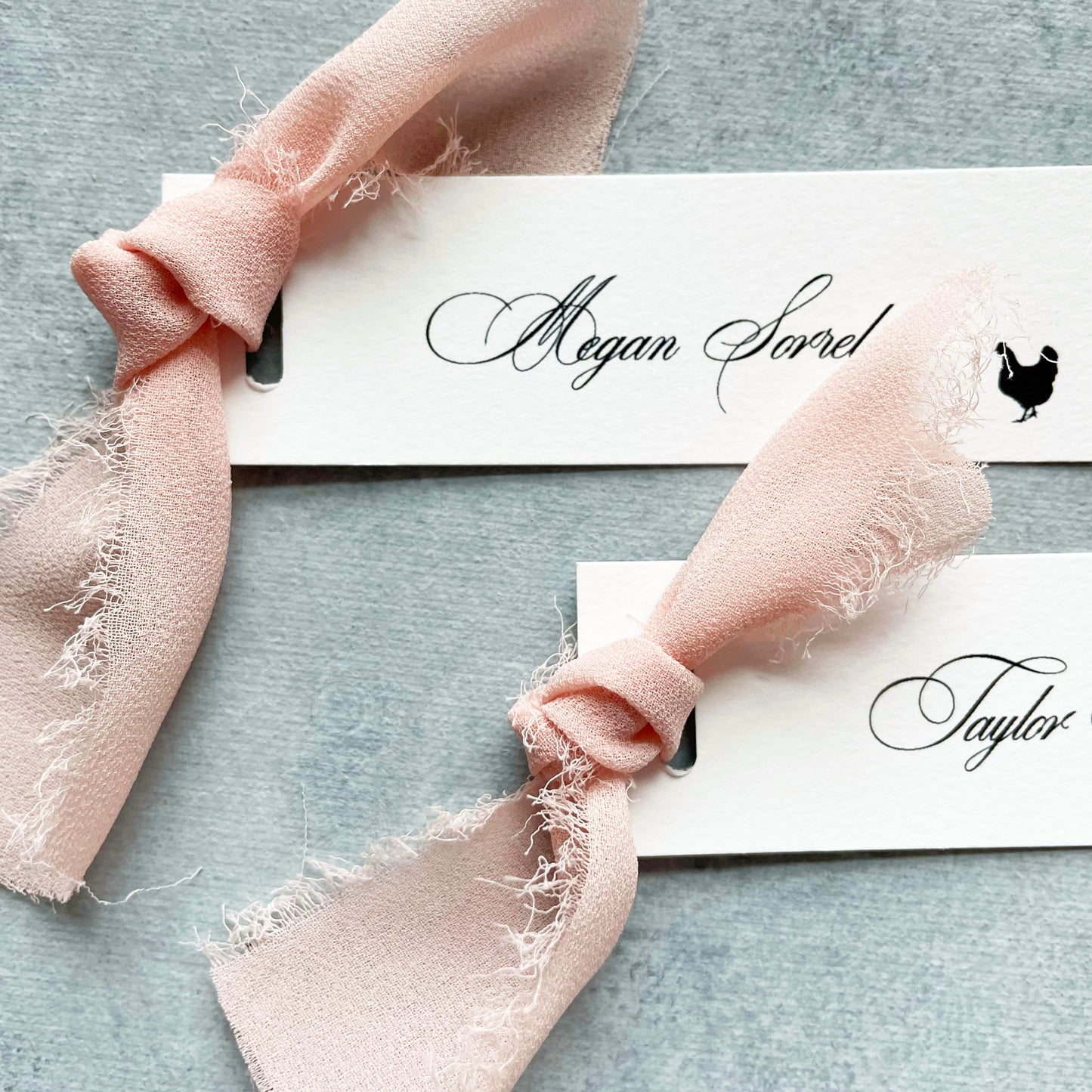 Slim Paper Place Card with Blush Ribbon | Set of 10 | Printed
