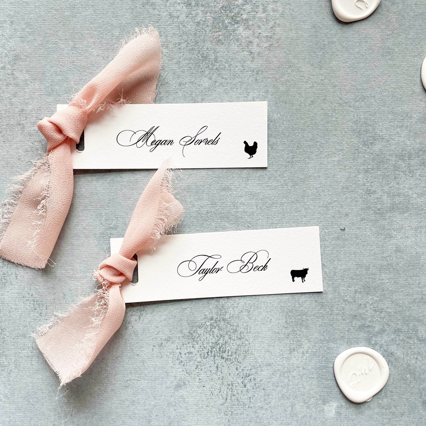 Slim Paper Place Card with Blush Ribbon | Set of 10 | Printed