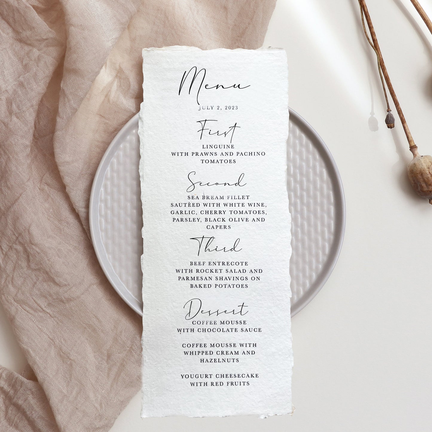 Semi-custom Formal Calligraphy Wedding Menu | Set of 10 | Printed