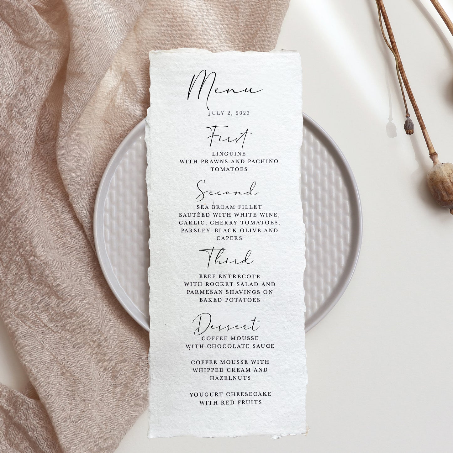Semi-custom Modern Calligraphy Wedding Menu | Set of 10 | Printed
