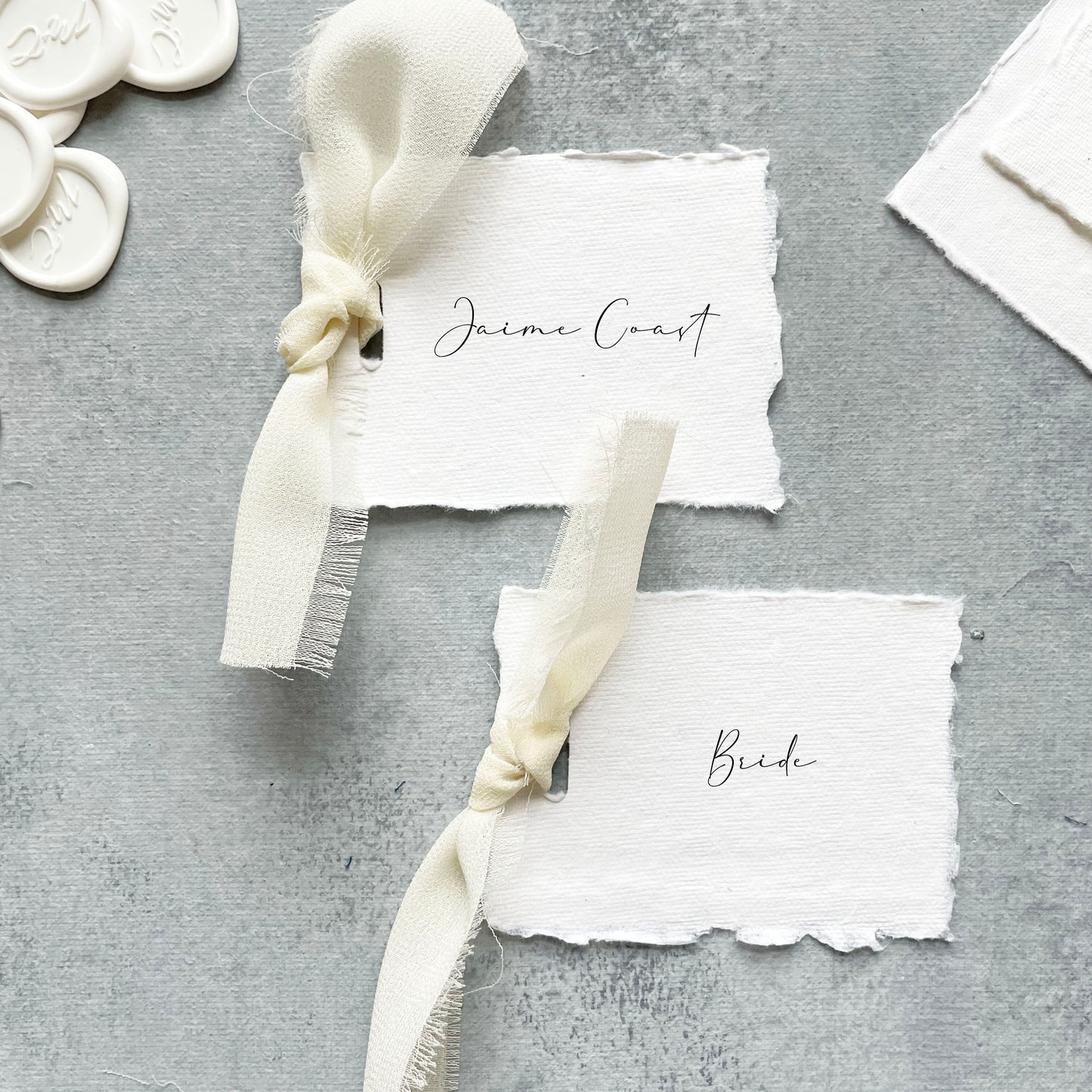 Handmade Paper Place Card with Ivory Ribbon | Set of 10 | Printed