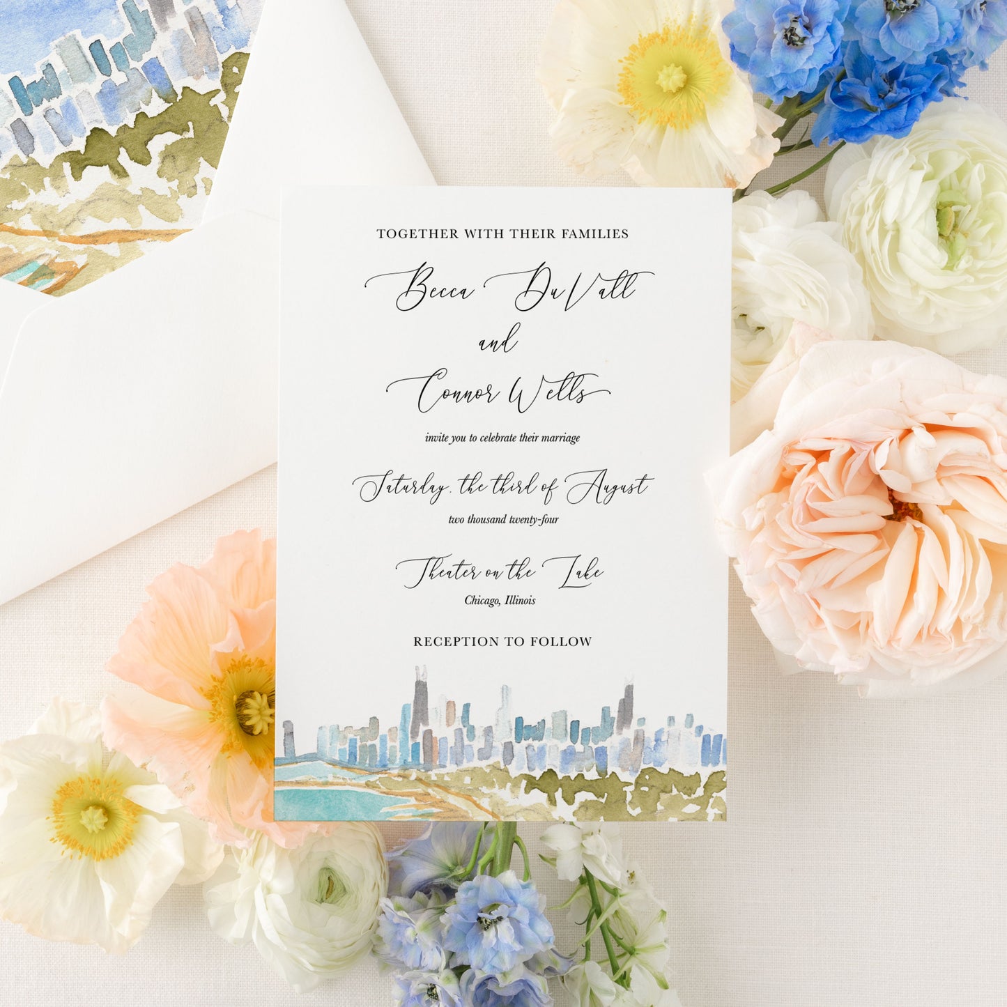 The City Collection - Chicago | Semi-Custom Watercolor Wedding Invitations
