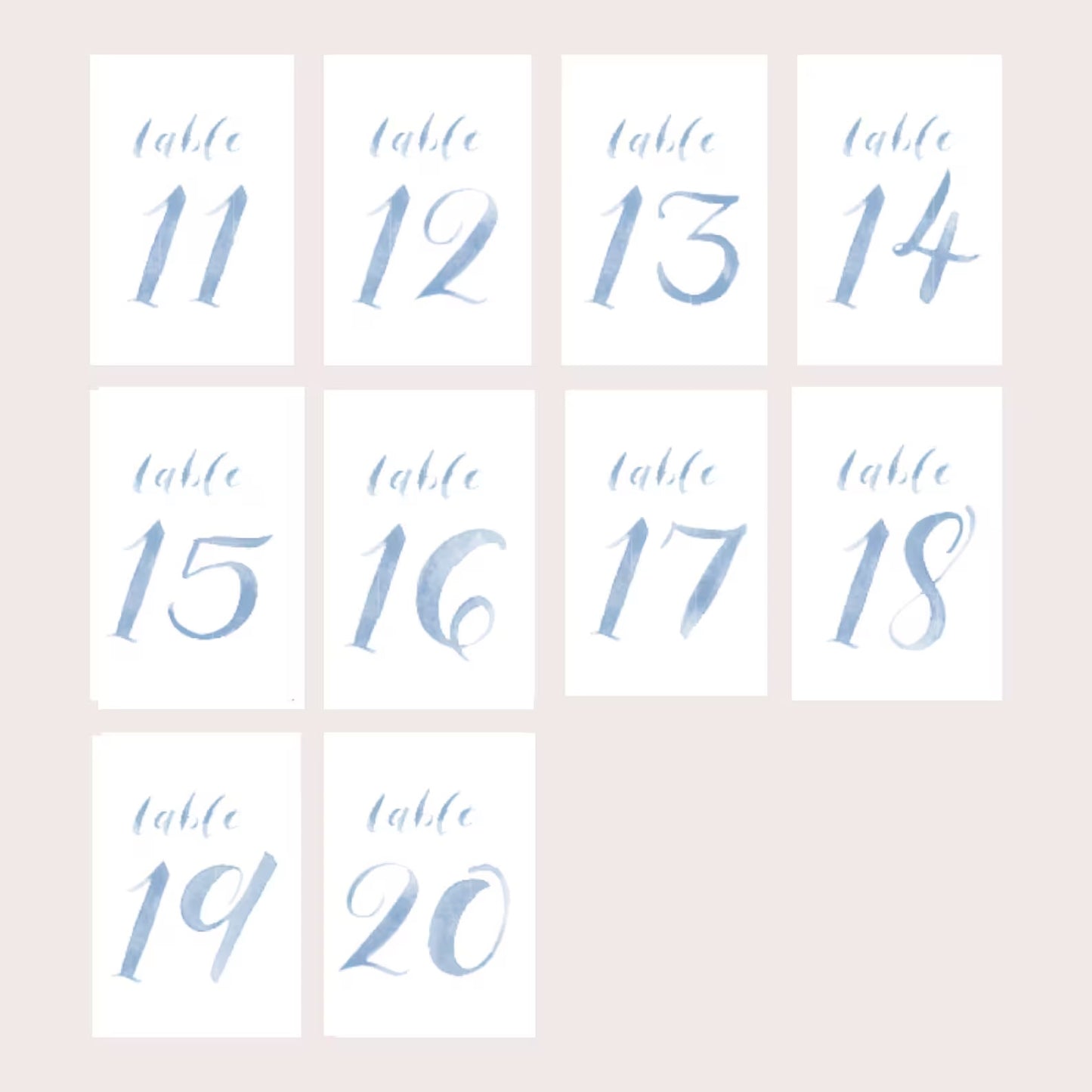 Blue Watercolor Table Numbers | Handmade Paper