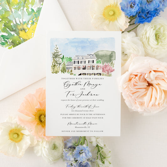The Venue Collection | Semi-Custom Watercolor Wedding Invitations | Custom Venue Artwork Included