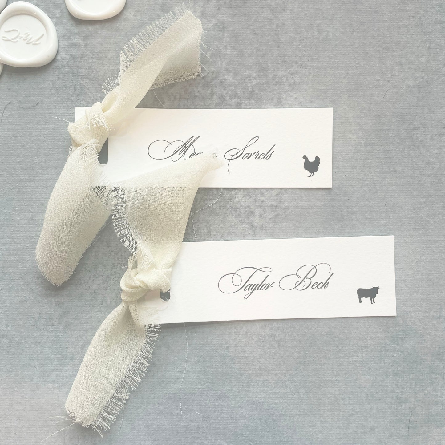Slim Paper Place Card with Ivory Ribbon | Set of 10 | Printed