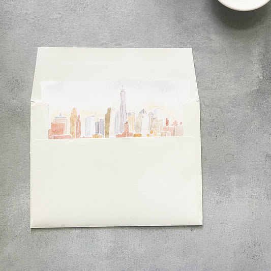 NYC Skyline Watercolor Envelope Liner | Square Flap | Set of 10
