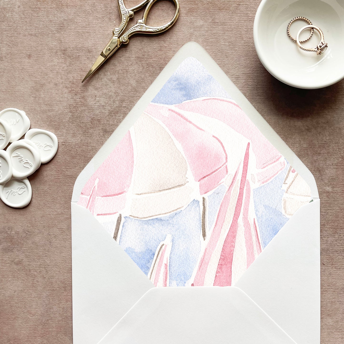 Pink Beach Tropical Watercolor Envelope Liner | Euro Flap | Set of 10