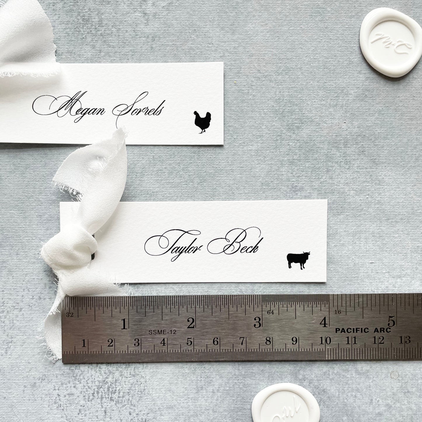 Slim Paper Place Card with Ivory Ribbon | Set of 10 | Printed