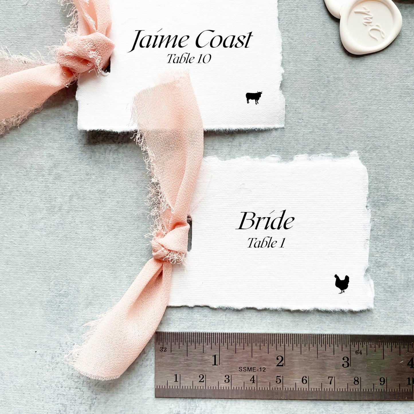 Handmade Paper Place Card with Ivory Ribbon | Set of 10 | Printed