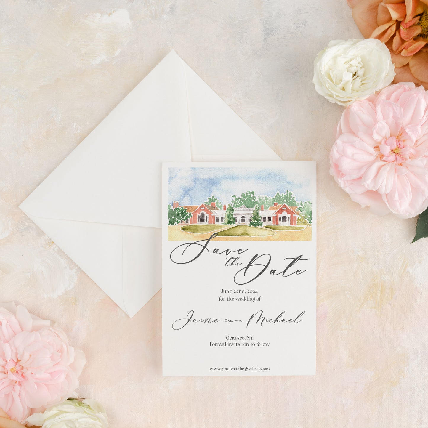 The Venue Collection | Semi-Custom Watercolor Save The Dates | Custom Artwork Included