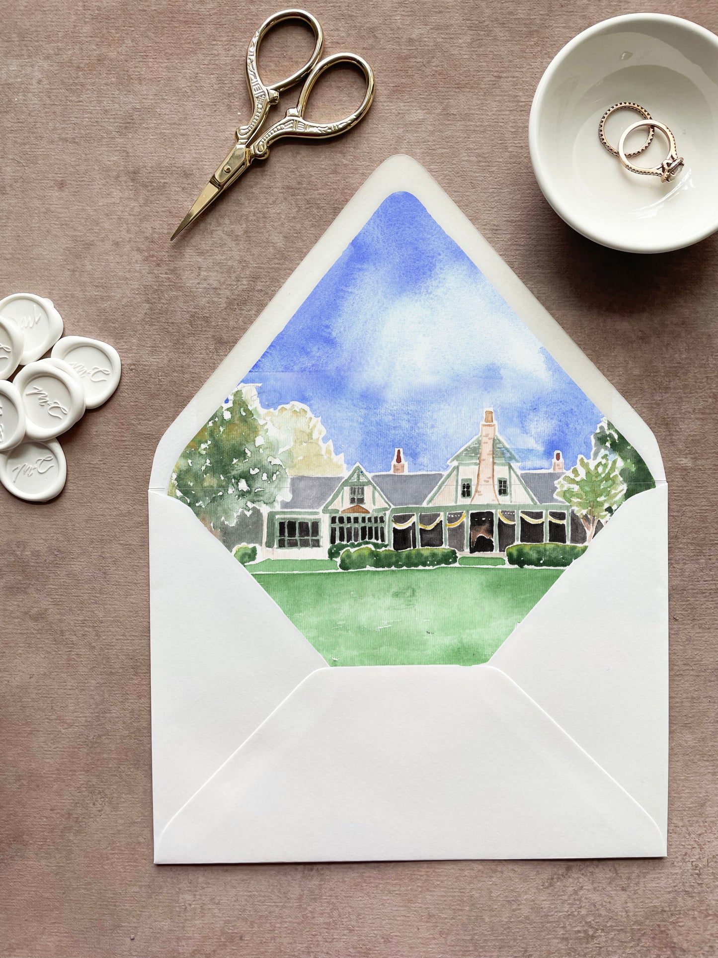 Custom Watercolor Envelope Liner | Euro Flap | Set of 10