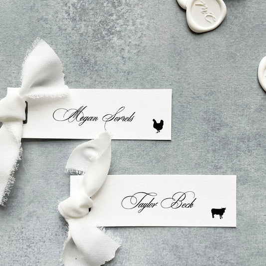Slim Paper Place Card with White Ribbon | Set of 10 | Printed